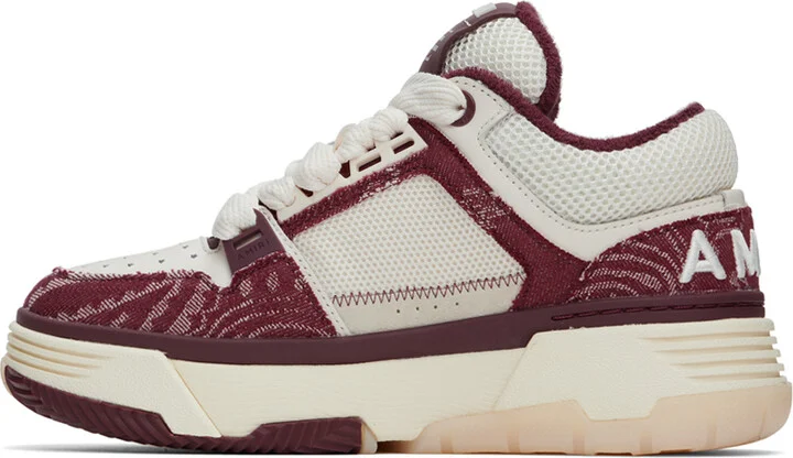 AMIRI Burgundy & Off-White Bandana Denim MA-1 Sneakers - Image 3