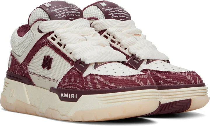 AMIRI Burgundy & Off-White Bandana Denim MA-1 Sneakers - Image 4