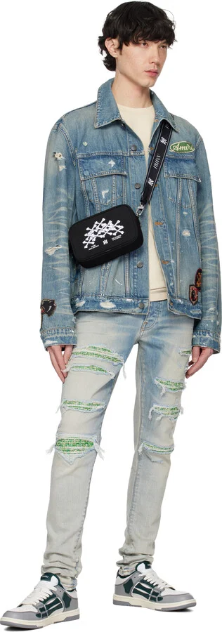 AMIRI Gray & Green Varsity Skel Top Low Sneakers - Image 5