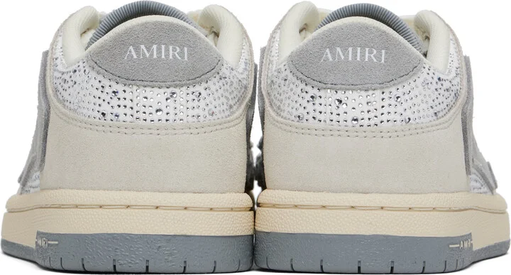 AMIRI Gray & White Crystal Suede Skel Top Low Sneakers - Image 2