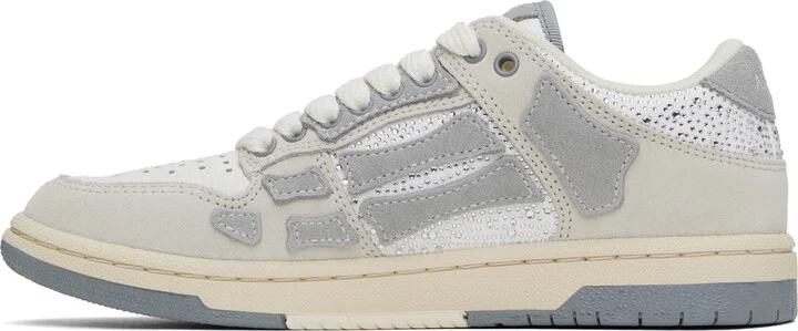 AMIRI Gray & White Crystal Suede Skel Top Low Sneakers - Image 3
