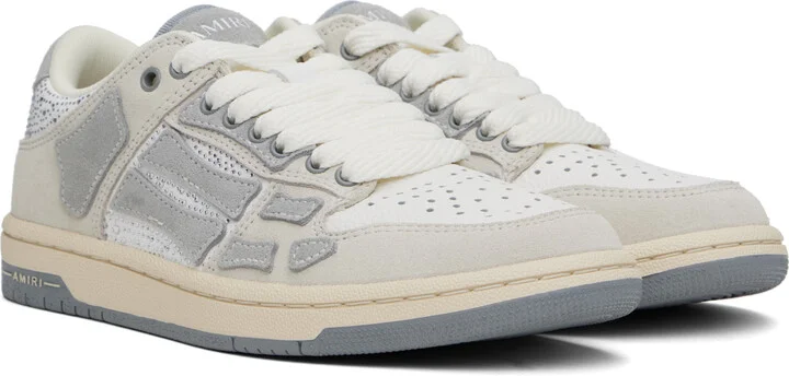 AMIRI Gray & White Crystal Suede Skel Top Low Sneakers - Image 4