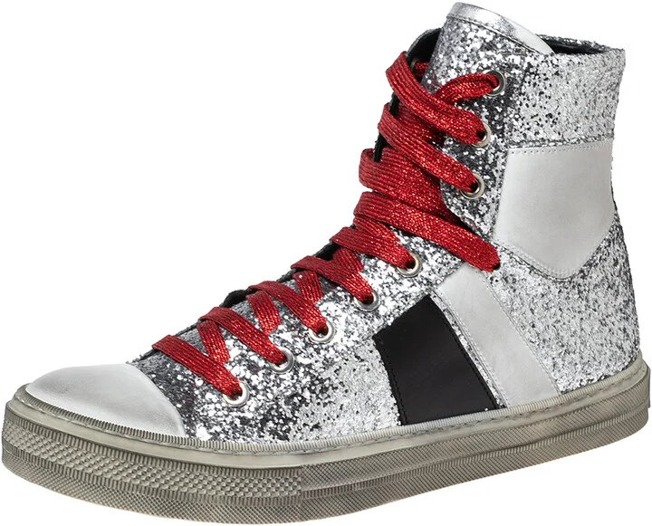 Amiri Multicolor Glitter And Leather High Top Sneakers Size 40