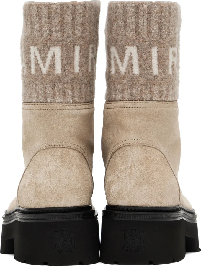 AMIRI Tan Knit Logo Collar Combat Boots - Image 2