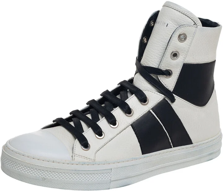 Amiri White/Black Leather Sunset High Top Sneakers Size 40