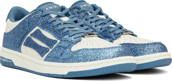 AMIRI White & Blue Shimmer Skel Top Low Sneakers - Image 4