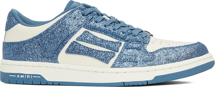 AMIRI White & Blue Shimmer Skel Top Low Sneakers