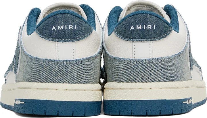 AMIRI White & Blue Vintage Denim Skel Top Low Sneakers - Image 2