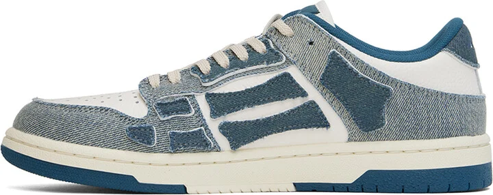 AMIRI White & Blue Vintage Denim Skel Top Low Sneakers - Image 3