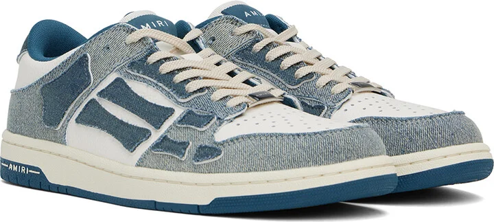 AMIRI White & Blue Vintage Denim Skel Top Low Sneakers - Image 4