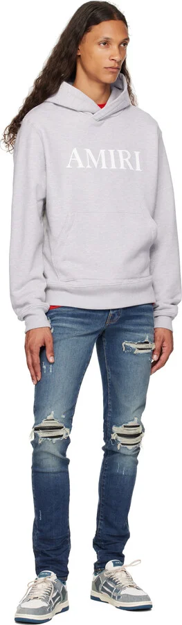 AMIRI White & Blue Vintage Denim Skel Top Low Sneakers - Image 5