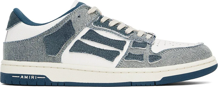 AMIRI White & Blue Vintage Denim Skel Top Low Sneakers