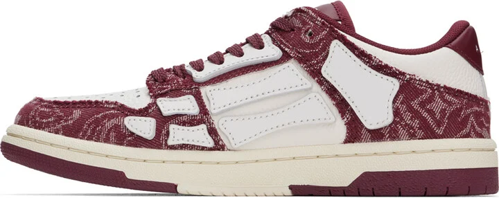 AMIRI White & Burgundy Bandana Denim Skel Top Low Sneakers - Image 3