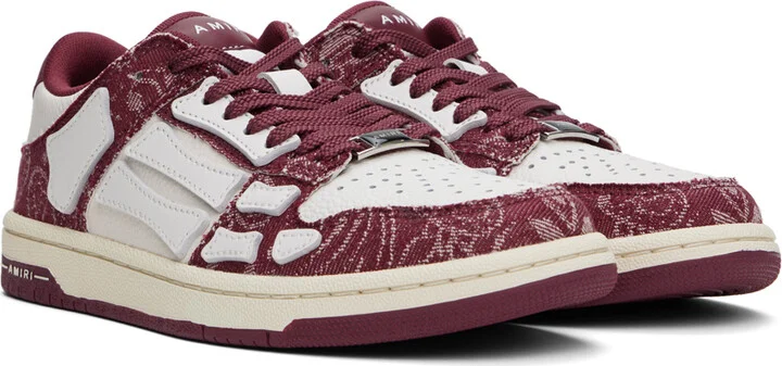 AMIRI White & Burgundy Bandana Denim Skel Top Low Sneakers - Image 4