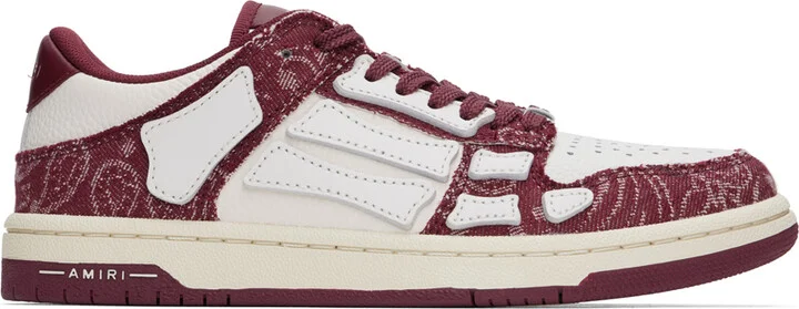 AMIRI White & Burgundy Bandana Denim Skel Top Low Sneakers