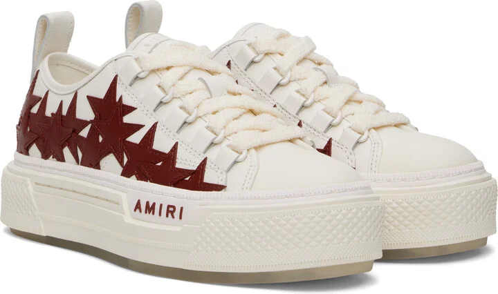 AMIRI White & Burgundy Stars Court Low Sneakers - Image 4