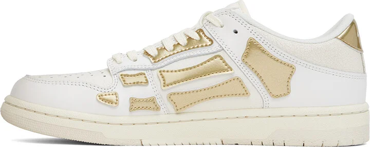 AMIRI White & Gold Metallic Skel Top Low Sneakers - Image 3