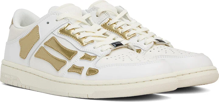 AMIRI White & Gold Metallic Skel Top Low Sneakers - Image 4
