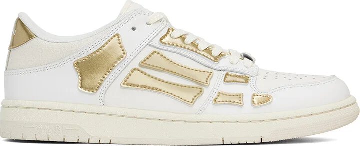 AMIRI White & Gold Metallic Skel Top Low Sneakers