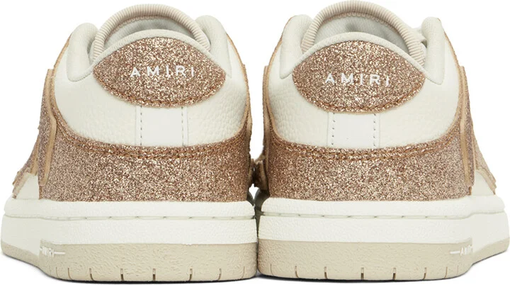 AMIRI White & Gold Shimmer Skel Top Low Sneakers - Image 2