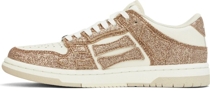 AMIRI White & Gold Shimmer Skel Top Low Sneakers - Image 3