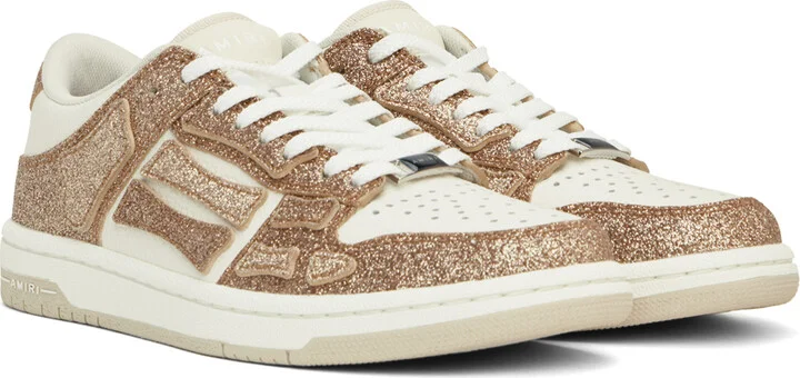 AMIRI White & Gold Shimmer Skel Top Low Sneakers - Image 4
