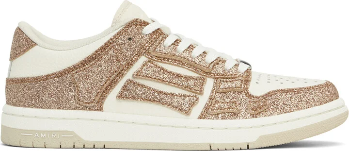 AMIRI White & Gold Shimmer Skel Top Low Sneakers