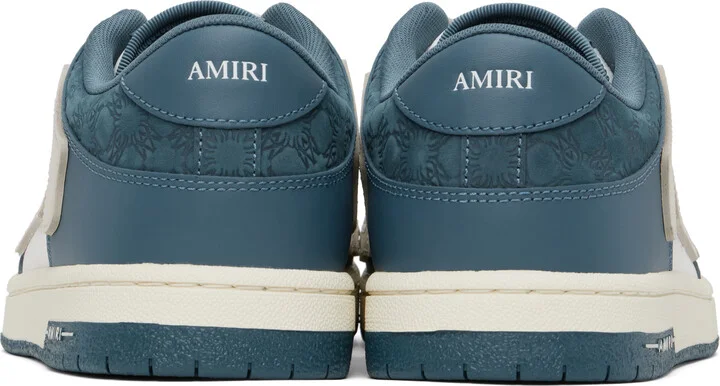 AMIRI White & Navy Debossed MA Quad Skel Top Low Sneakers - Image 2