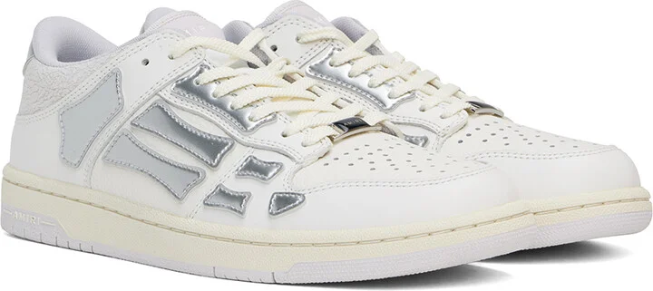AMIRI White & Silver Metallic Skel Top Sneakers - Image 4