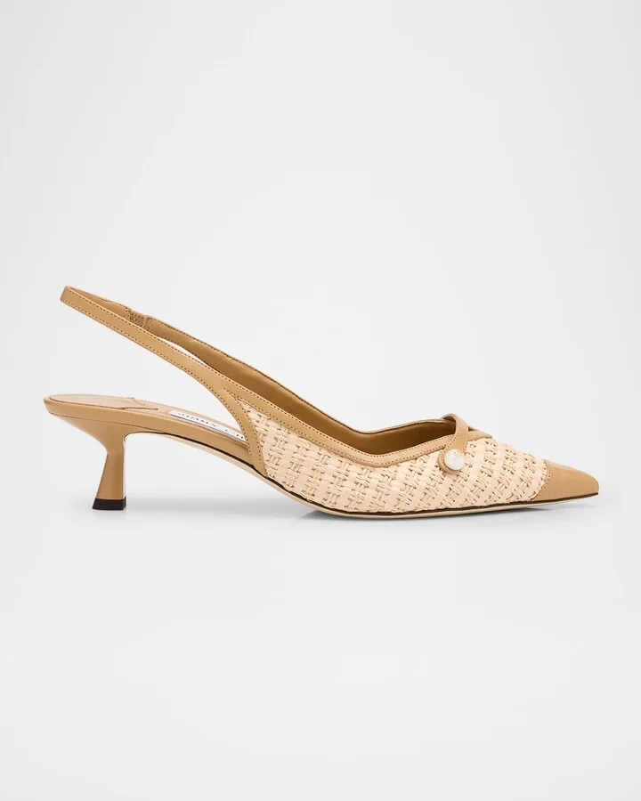 Amita 45 Raffia Slingback Pumps