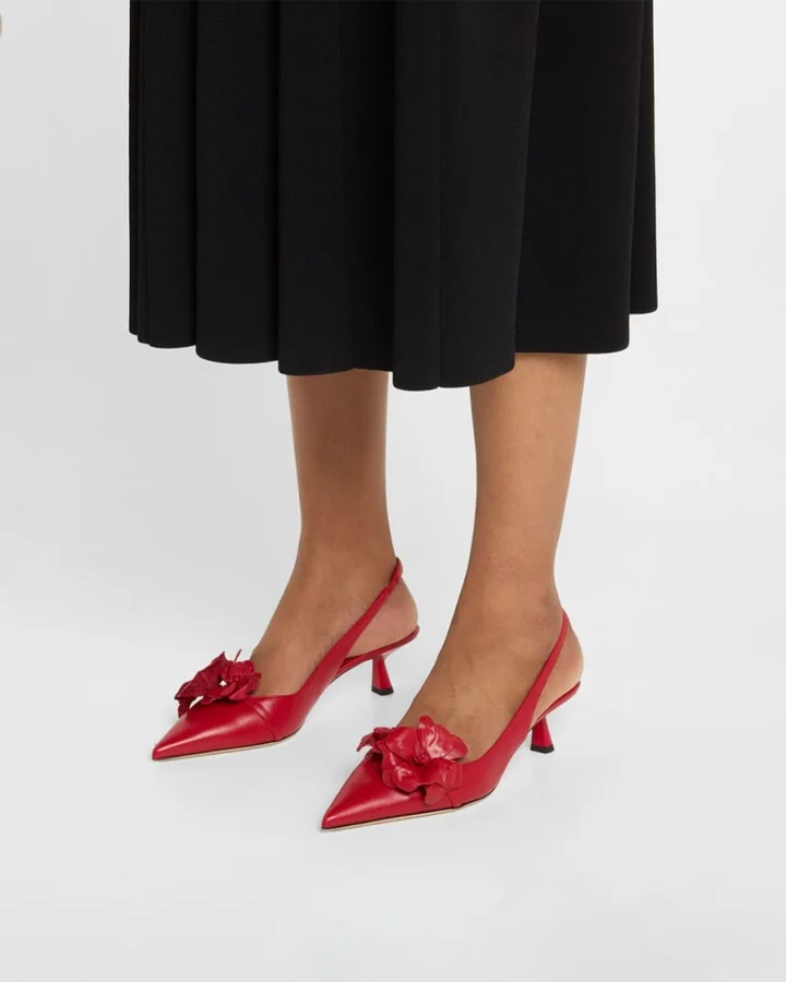 Amita Flowers Leather Slingback Pumps - Image 3