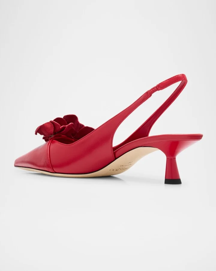 Amita Flowers Leather Slingback Pumps - Image 4