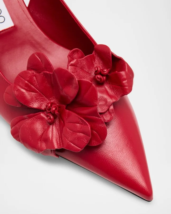 Amita Flowers Leather Slingback Pumps - Image 5