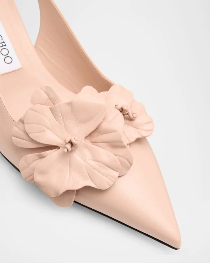 Amita Flowers Leather Slingback Pumps - Image 3