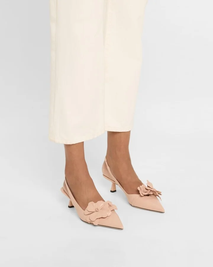 Amita Flowers Leather Slingback Pumps - Image 4