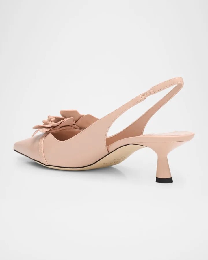 Amita Flowers Leather Slingback Pumps - Image 5