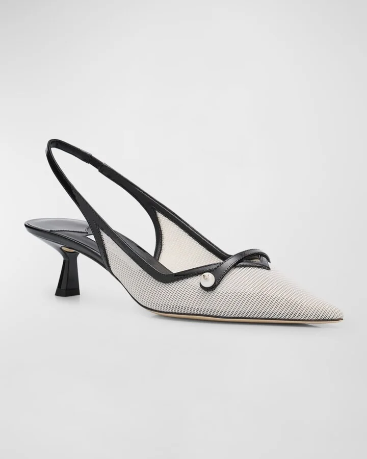 Amita Mesh Pearly-Strap Slingback Pumps - Image 3