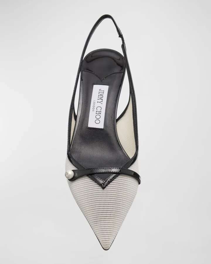 Amita Mesh Pearly-Strap Slingback Pumps - Image 8