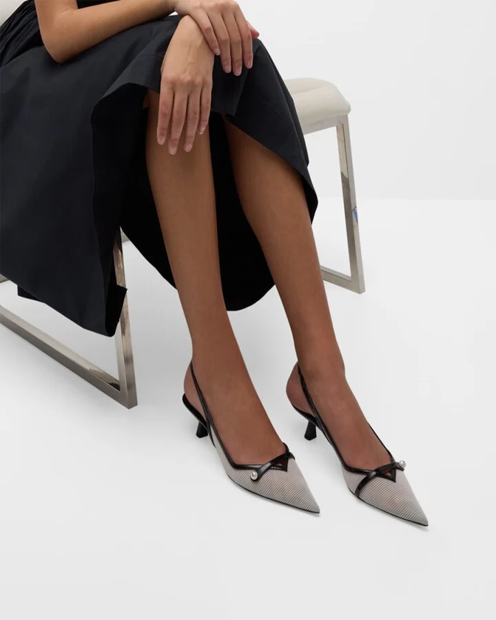 Amita Mesh Pearly-Strap Slingback Pumps - Image 11