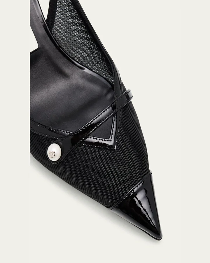 Amita Mesh Pearly-Strap Slingback Pumps - Image 3