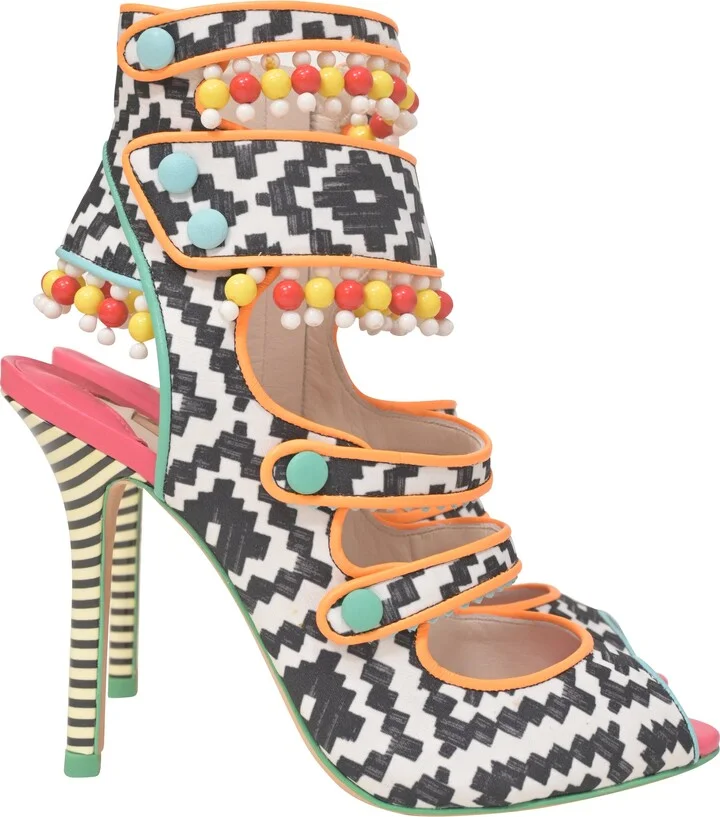 Amma Aztec Printed Satin Sandals In Multicolor Leather