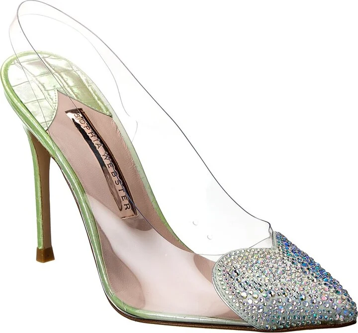 Amora Vinyl & Croc-Embossed Leather Slingback Pump