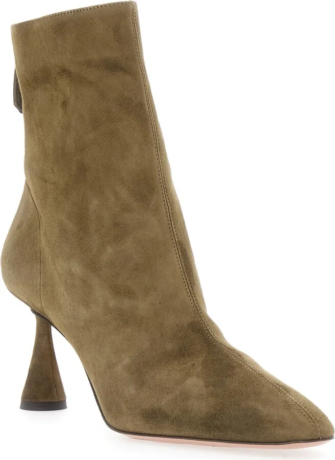 'amore' Green Ankle Boots With Zip Closure And High Sculpted Heel In Suede Woman - Image 2