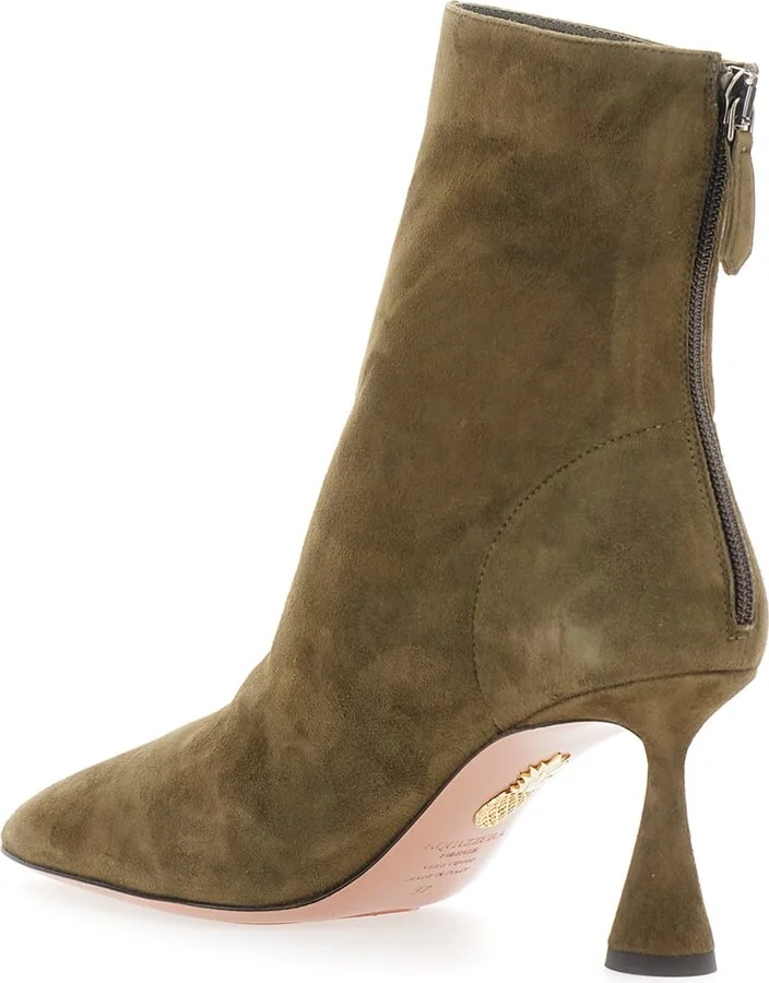 'amore' Green Ankle Boots With Zip Closure And High Sculpted Heel In Suede Woman - Image 3