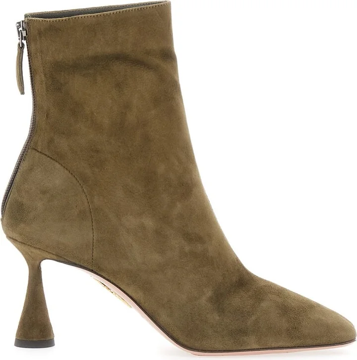 'amore' Green Ankle Boots With Zip Closure And High Sculpted Heel In Suede Woman