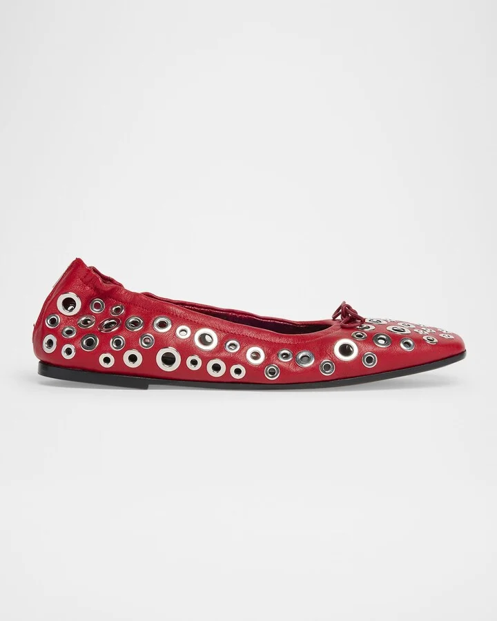 Amy Grommet Zip Leather Ballerina Flats
