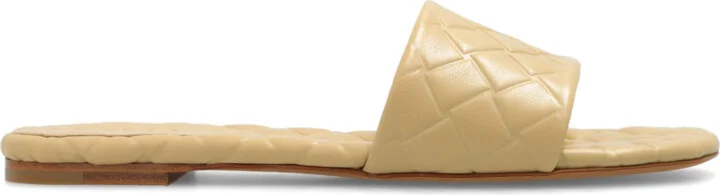 ‘Amy’ Leather Slides, , - Beige