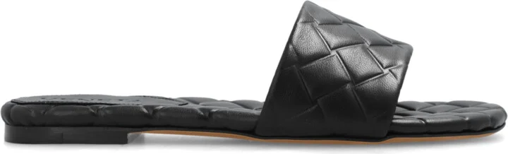 ‘Amy’ Leather Slides, , - Black