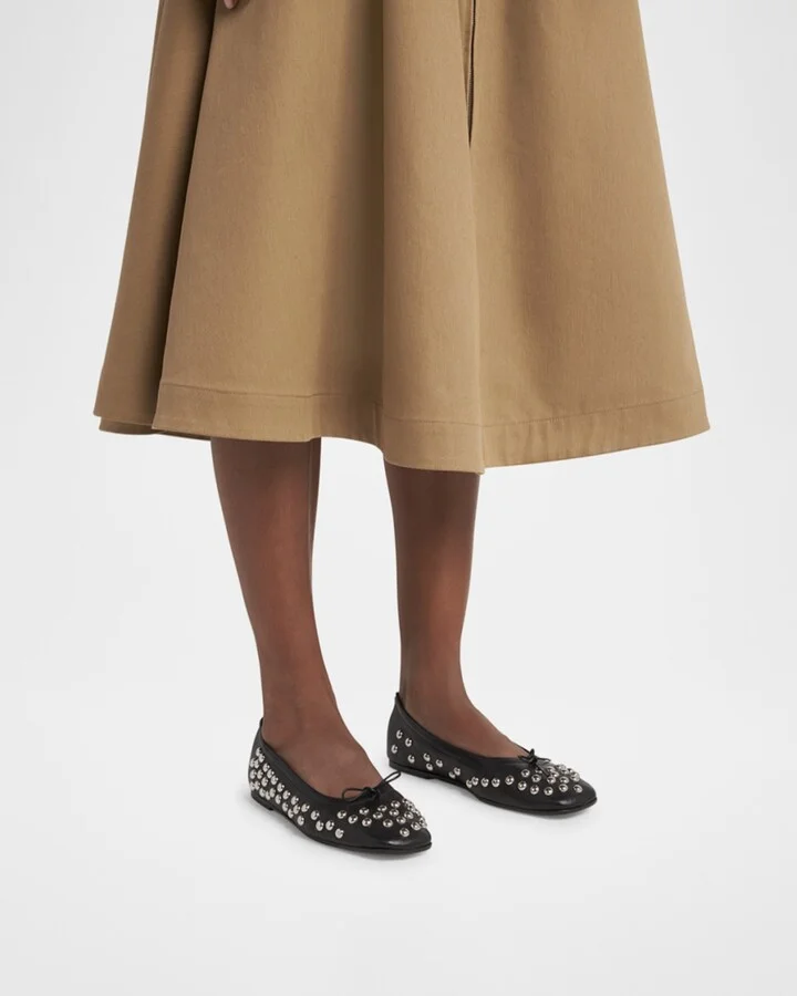Amy Stud Zip Leather Ballerina Flats - Image 3