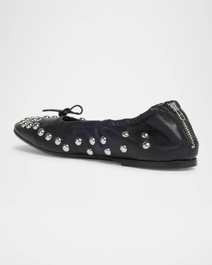 Amy Stud Zip Leather Ballerina Flats - Image 4